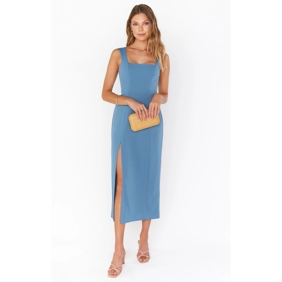 Show Me Your Mumu Eden Midi Dress French Blue Stretch S - Picture 1 of 5